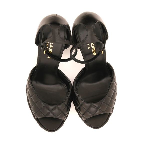 Saint Laurent Women's Jodie Platform Heeled Sandals Quilted Leather Black - Picture 2 of 4